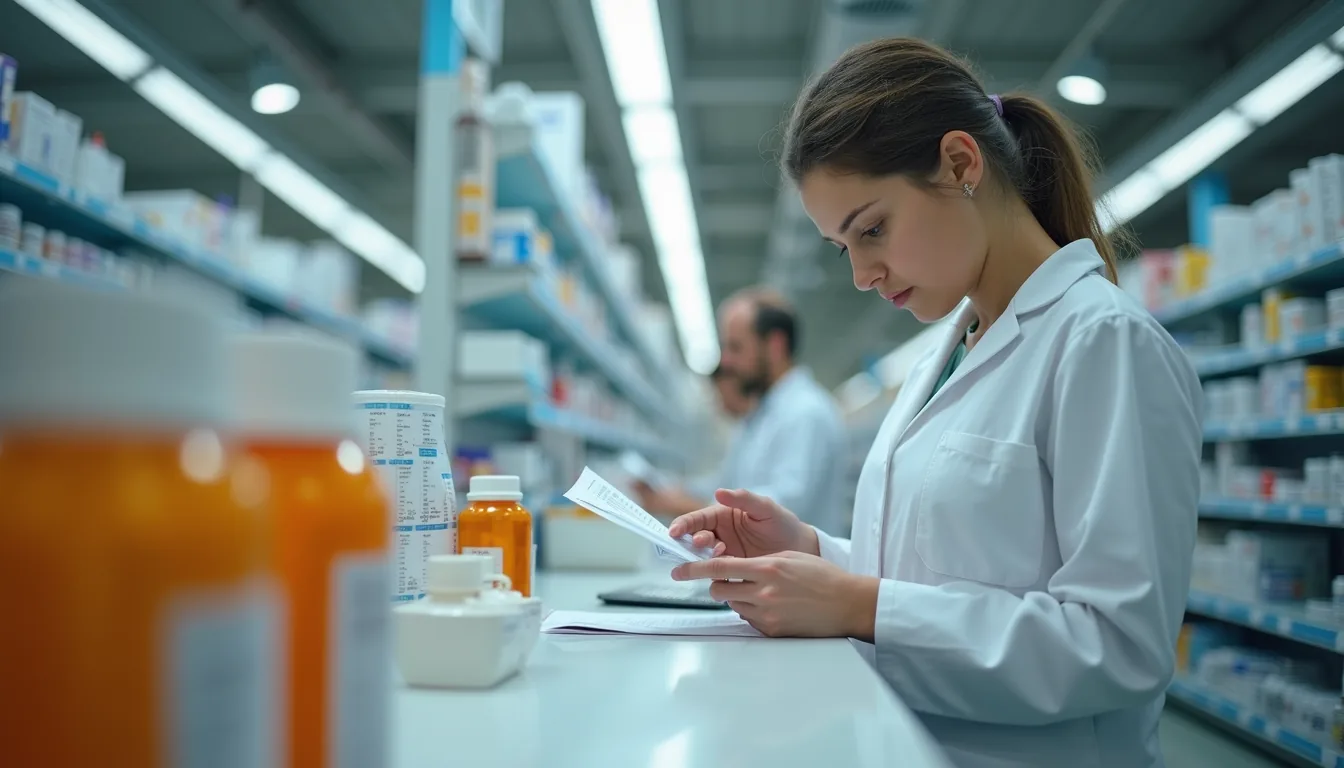 Pharmacist holding approved medical products and capsules