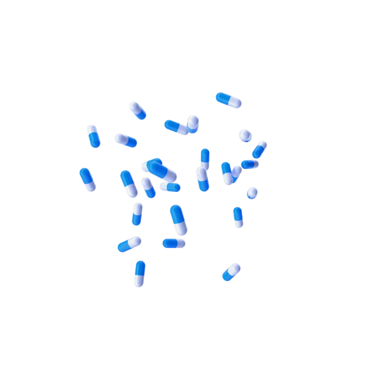 Blue pill capsules falling