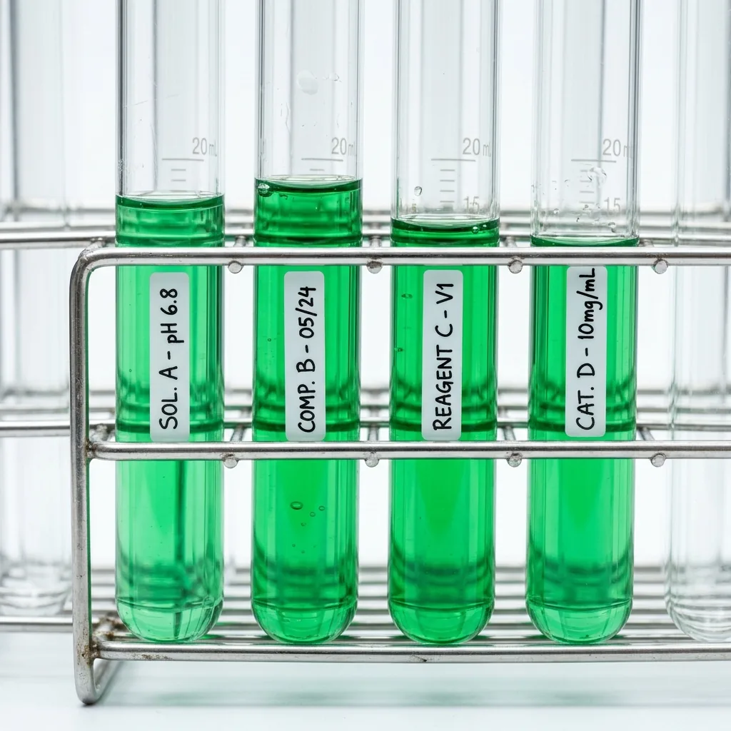 Laboratory test tubes with green solutions