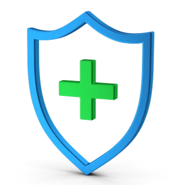 3D blue medical shield with green cross